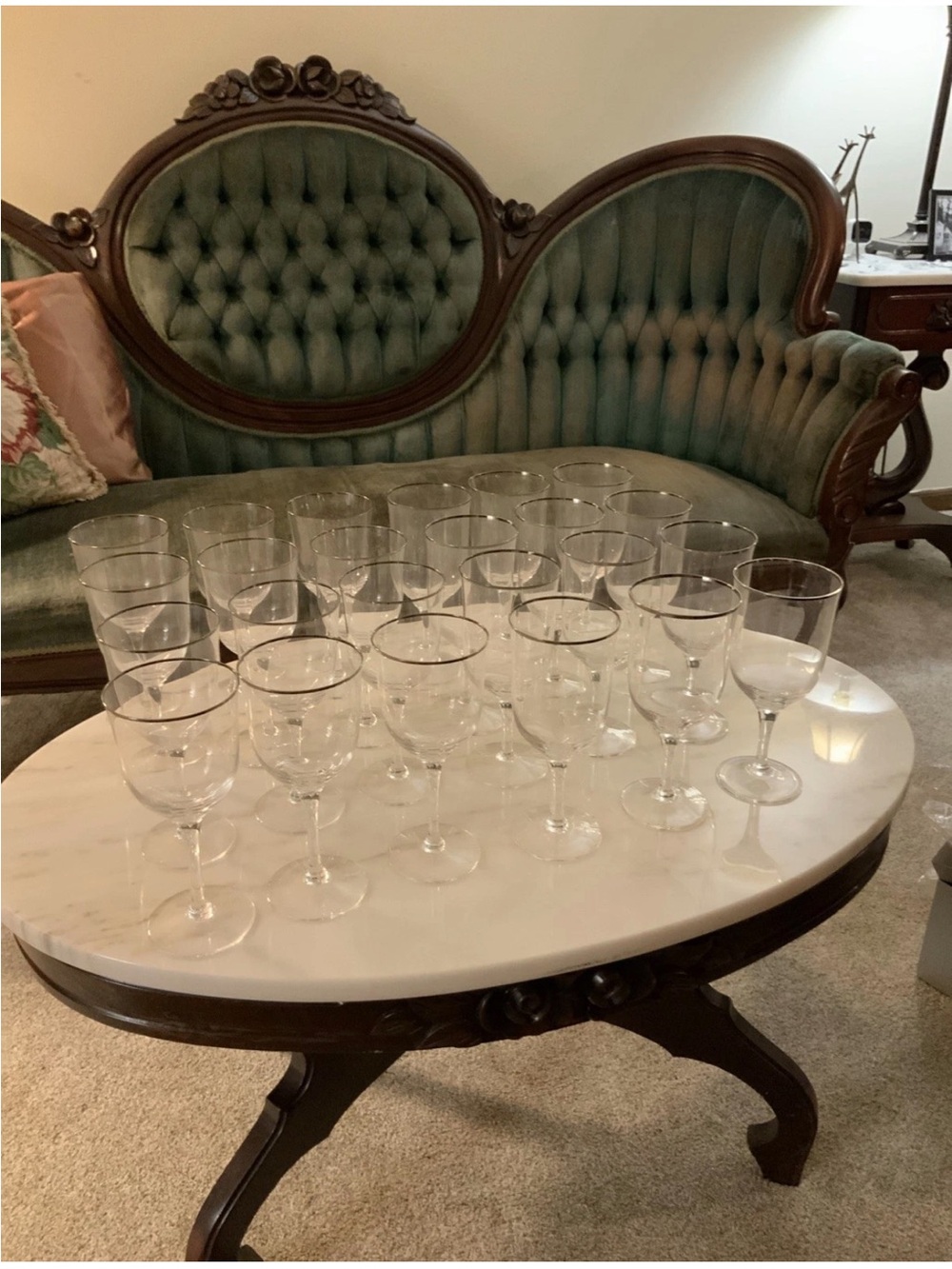Noritake Paris Complete Set 12 Wine 12 Water Platinum & Crystal Glasses